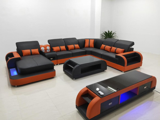Living landscape Couch Upholstery Sofa Suite 3pcs. Set Coffee table Sideboard Leather