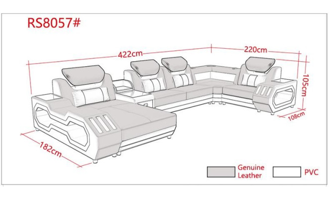 Corner sofa U-shape Coffee table Leather sofa Living landscape Designer Sofa 2-piece set led usb