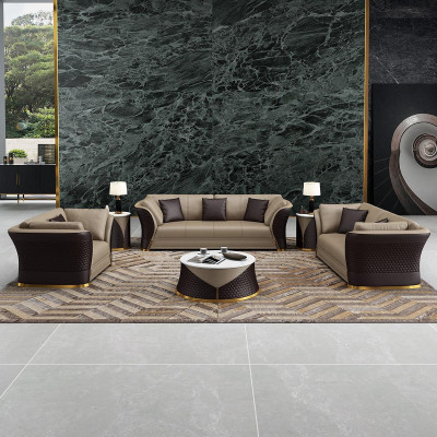 Seating Set 3+2+1 Seater Design Upholstery Sofas Leather Relax Modern New Brown