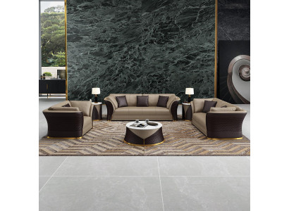 Seating Set 3+2+1 Seater Design Upholstery Sofas Leather Relax Modern New Brown