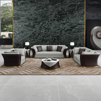 Seating Set 3+2+1 Seater Design Upholstery Sofas Leather Relax Modern New Brown
