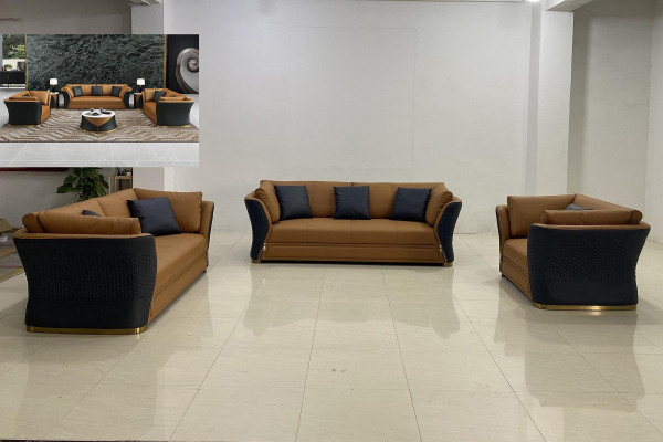 Seating Set 3+2+1 Seater Design Upholstery Sofas Leather Relax Modern New Brown