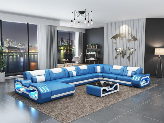 Corner sofa U-shape Coffee table Couch Design Gray Upholstery Leather Modern Living landscape