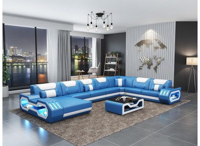 Corner sofa U-shape Coffee table Couch Design Gray Upholstery Leather Modern Living landscape