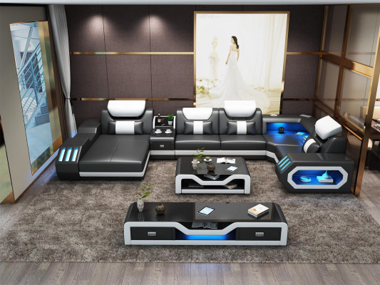 Modern Design Living landscape Sofa Corner sofa Couch Upholstery TV cabinet Coffee table Leather