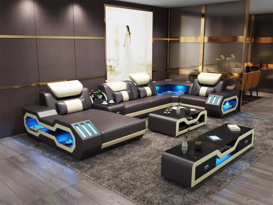 Modern Design Living landscape Sofa Corner sofa Couch Upholstery TV cabinet Coffee table Leather
