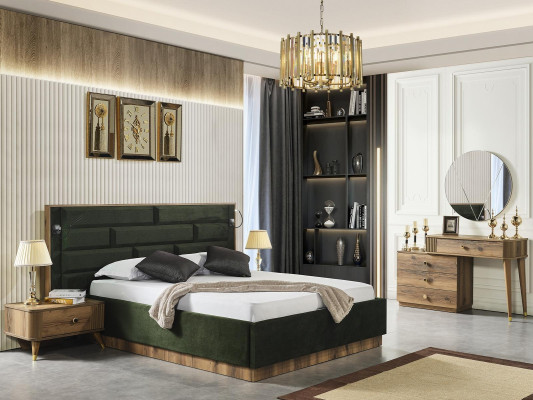 Luxurious Bed 2 Bedside tables Dressing table 4-piece Bedroom Set