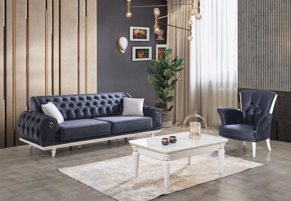 Living room Furniture Couches Sofa Chesterfield Armchair Coffee table 3pcs Fabric
