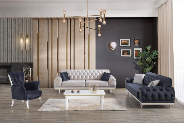Living room Furniture Couches Sofa Chesterfield Armchair Coffee table 3pcs Fabric