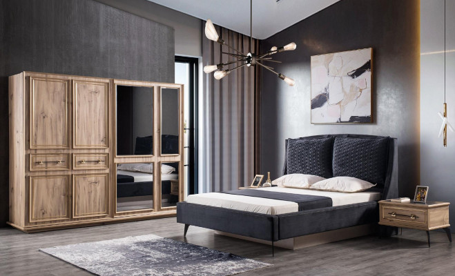 Bedroom Set 4-piece modern Bed 2 Bedside tables Wardrobe INCLUDED