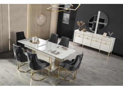 Dining table Modern Table Wood Dining room Suite 6x Chair Set Chairs 7-piece set