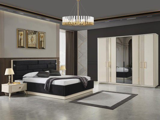Bed 2x Bedside tables + Wardrobe Luxury Beds Design Furniture Wardrobe