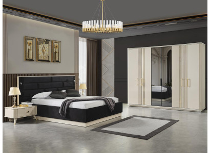 Bed 2x Bedside tables + Wardrobe Luxury Beds Design Furniture Wardrobe