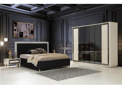 Modern Bedroom Set Black Bed + 2x Bedside tables 4 pieces. Wardrobe