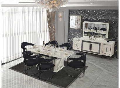 Modern Dining room Set White Dining table 6 Chairs white Sideboard Mirror new