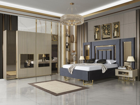 Luxury Bedroom Furniture Bed + 2x Bedside table Wardrobe Beds 4pcs