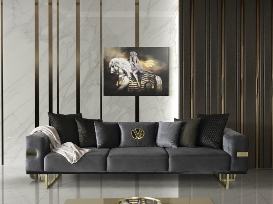 Sofa 4 Seat Gray Sofas Style Luxury Living room Modern Design Fabric Upholstery