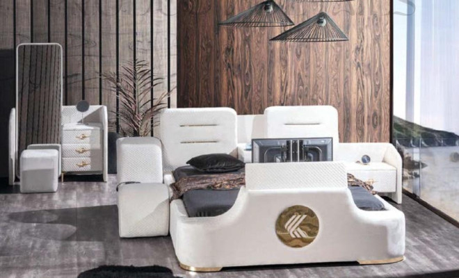 Double multifunction bed in white color modern style luxury bedroom furniture