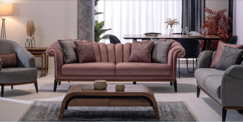 Italian Style 2 Seater Living room Couch Sofa Upholstery Seat Textile Pink new