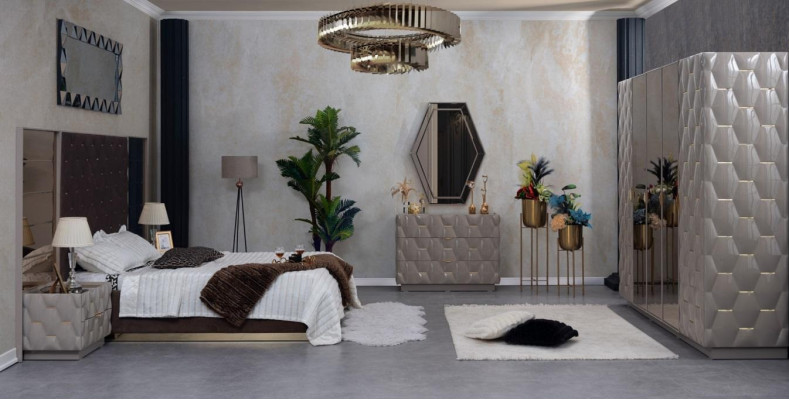 Bedroom Bed Bedside table Wardrobe Chest of drawers Mirror 6pcs