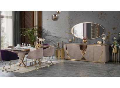 Dining room Set Suite Table 6x Chair Chest of drawers Mirror Modern 9pcs