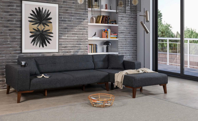 Design Sofa L-shape Upholstery Couch Living room Furniture Corner sofa Textile Grey