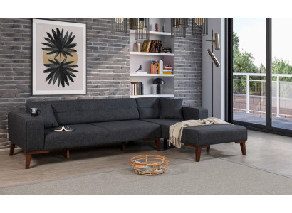 Design Sofa L-shape Upholstery Couch Living room Furniture Corner sofa Textile Grey