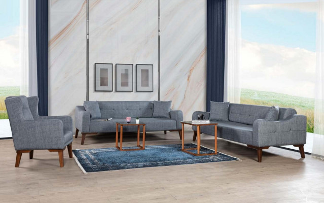 Sofa 3 Seat Textile Sofas Couch Upholstery Modern Couches Gray Three Seater