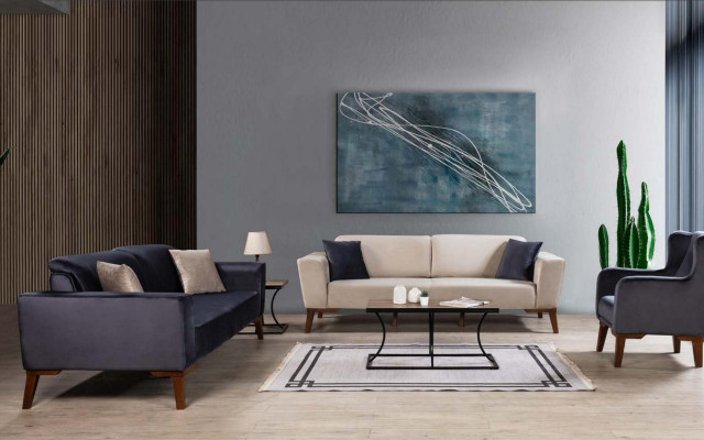 Sofa 3 Seater Blue Living room Set Design Furniture Italian Style new