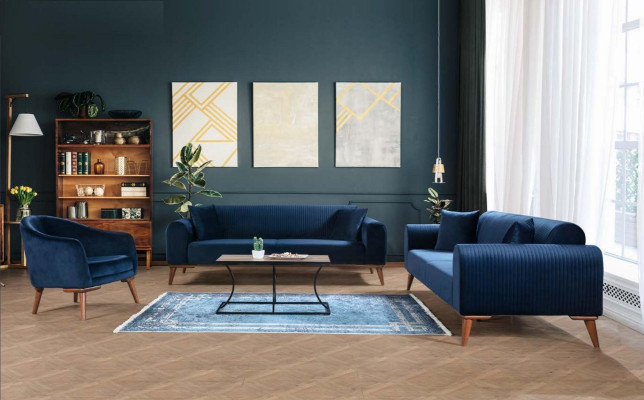 Sofa set 3+3+1 Seater Suite Sofa Armchair Sofas Blue new Set 3pcs