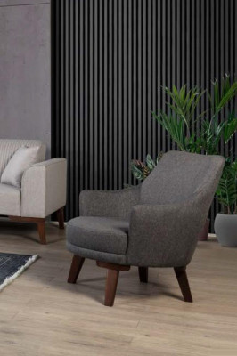Single Seater Armchair Fabric Living room Textile Furniture Upholstery Gray Luxury new