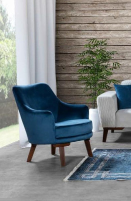 Furniture Single Seater Armchair Textile Living room Design Luxury Blue Velvet fabric