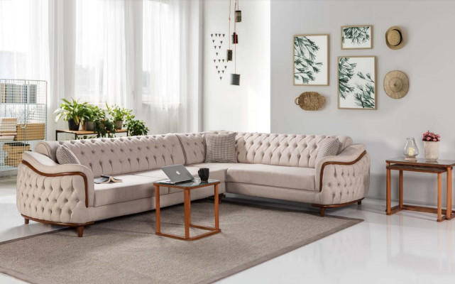 Chesterfield Couch with Wood Elements Luxury Corner sofa Corner sofa Sofa Furniture