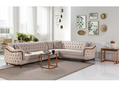 Chesterfield Couch with Wood Elements Luxury Corner sofa Corner sofa Sofa Furniture