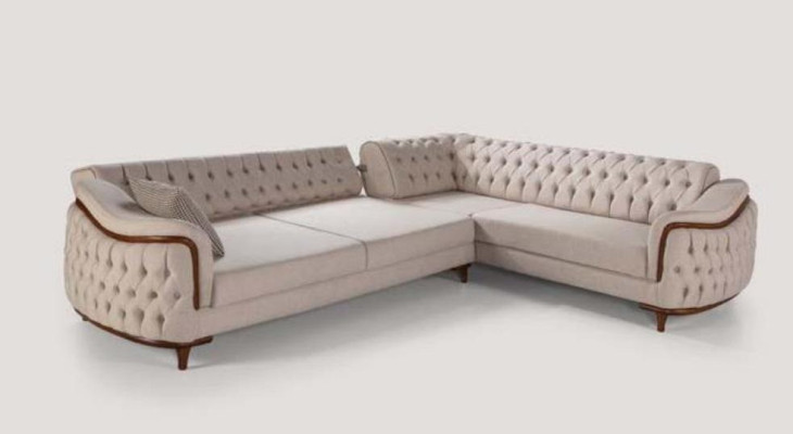 Chesterfield Couch with Wood Elements Luxury Corner sofa Corner sofa Sofa Furniture