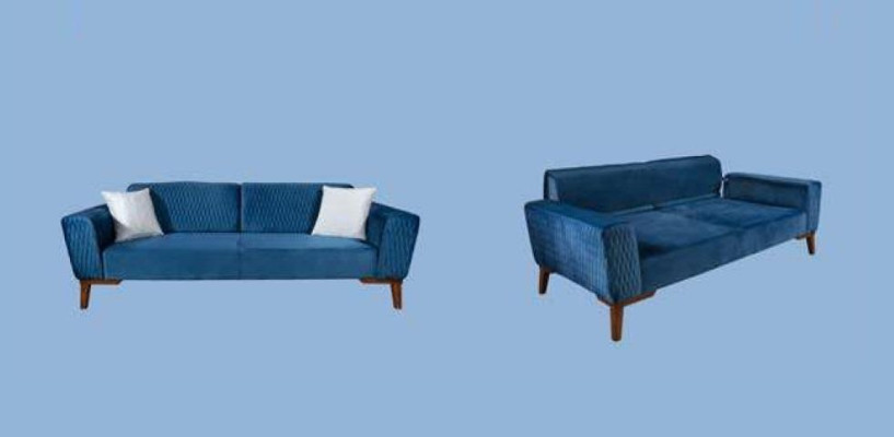 Design Three Seater Furniture Sofas 3 Seater Textile Blue Couches Lounge new
