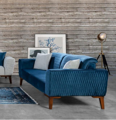 Design Three Seater Furniture Sofas 3 Seater Textile Blue Couches Lounge new