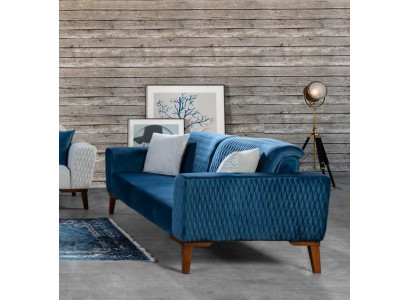 Design Three Seater Furniture Sofas 3 Seater Textile Blue Couches Lounge new
