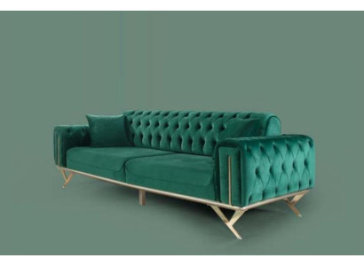 Three Seater Sofa Seat Cushion Chesterfield Fabric Couch Modern Furniture Green