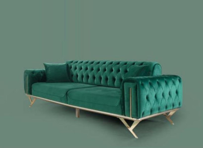 Three Seater Sofa Seat Cushion Chesterfield Fabric Couch Modern Furniture Green