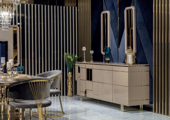 High gloss Chest of drawers xxl Sideboard with Mirror Sideboards Wood Chests of drawers Furniture 2pcs