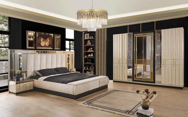 Luxury Bedroom Bed Designer Furniture Double bed Gold High Gloss