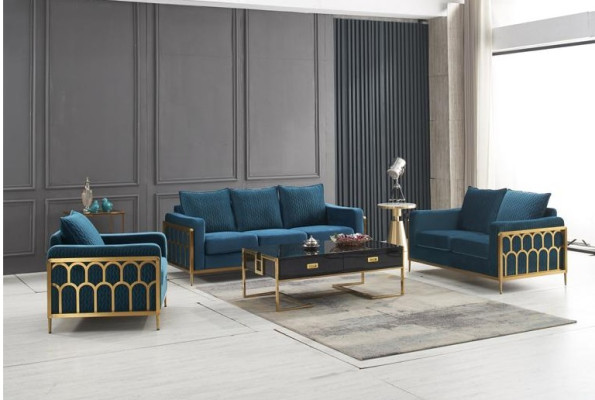 Blue e stainless steel Sofa set 3+2 Seater Upholstered Couches Modern Living room Sofas