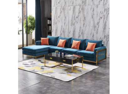 Corner sofa L-shape Coffee table Sofa Couch Design Upholstery Luxury Blue Table