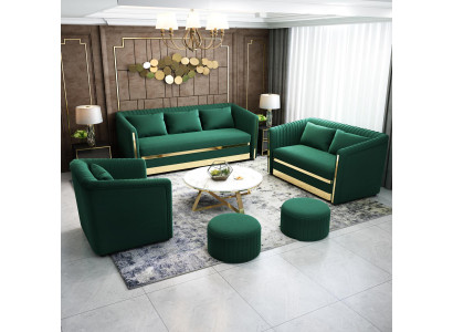 Green stainless steel sofa set 3+2 upholstery living room couches