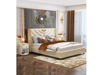 Bedroom Bed Bedside tables 3 pcs. Set Design Luxury Beds Wood Double bed new