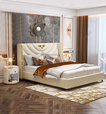 Wood Design Bed Double Luxury Marriage Hotel Modern Frame Sleep Room