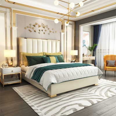 Luxury Bedroom Furniture Bed 2x Bedside table Set Beds Hotel Furniture 3pcs.