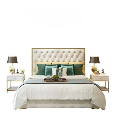 Double bed Bedroom Luxury Hotel Ehe Bed 2x Bedside table 3pcs. Set beds
