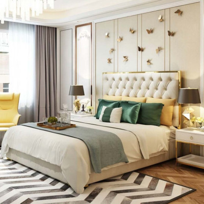Double bed Bedroom Luxury Hotel Ehe Bed 2x Bedside table 3pcs. Set beds